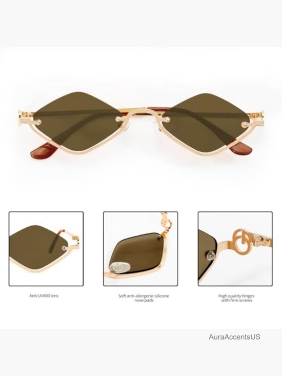 Retro Y2K Semi-Rimless Narrow Gold Sunglasses UV400